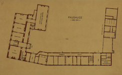 216268 Plattegrond van de begane grond met indeling van Paushuize met bijgebouwen (Provinciehuis, Kromme Nieuwegracht ...